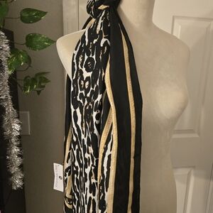 Jessica McClintock Leopard Print Scarf in Black and Gold